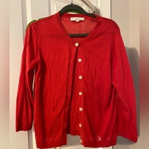 Red cardigan with white buttons -LOFT